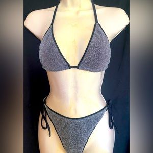 Shein 2pc bikini, black with silver overlay, Sz. Lg, NWOT